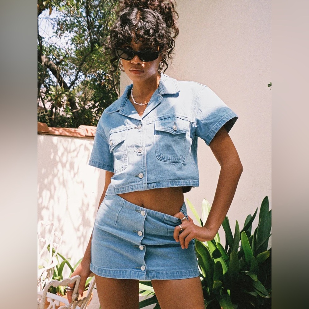 Princess Polly Justin Denim Mini Skirt 100% Cotton Button Up Size 4